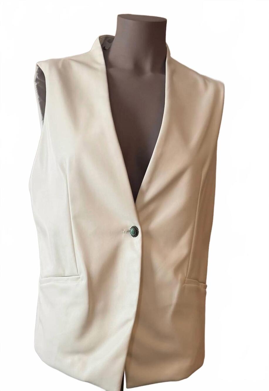 NEW FIFTEEN TWENTY women's sleeveless faux leather vest in off white
